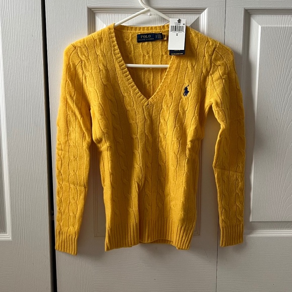 NWT Polo Ralph Lauren Women's Yellow Cable-Knit Wool & Cashmere Sweater – Size S - Picture 1 of 8